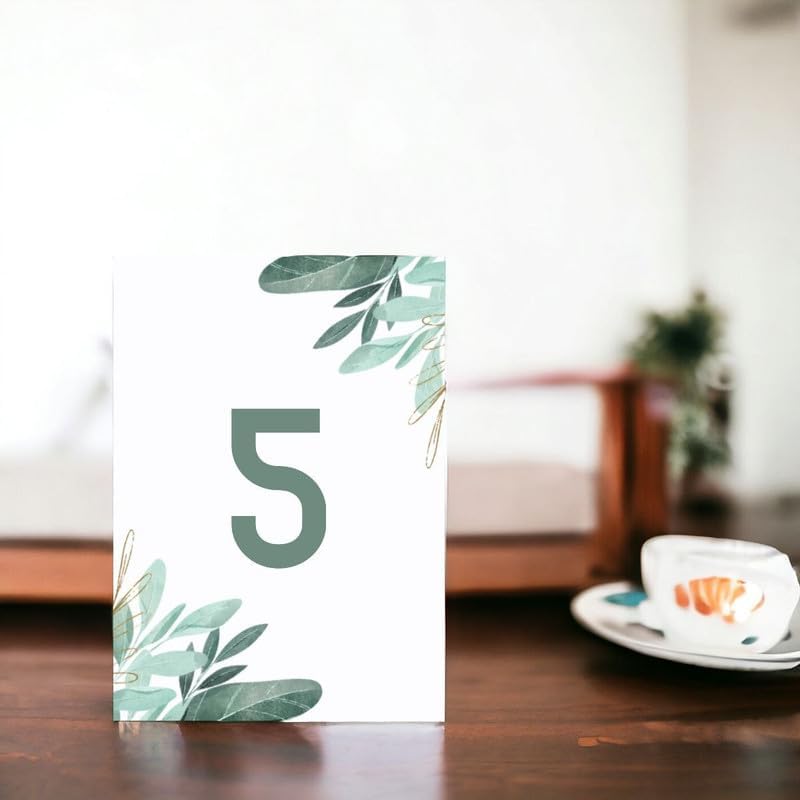 Green Leaf Design Table Number Cards Double Sided Party Table Numbers for Reception Baby Shower Anniversary Birthday Bridal Party 4x6 Inch - Image 2