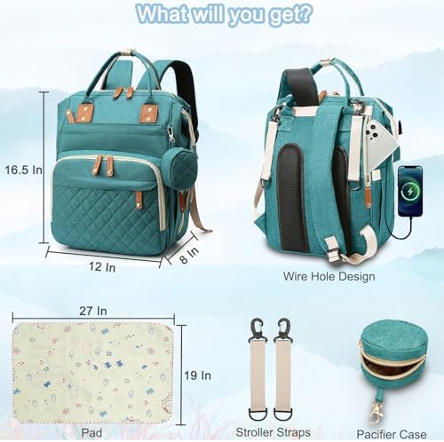 SHITIESHOU Diaper Bag Backpack Baby Bag, Baby Girl Boy Diaper Bag for Dad Mom with Pad, 16 Pockets, Pacifier Case, Large Diaper Bags Unisex for Travel (Green) - Image 6