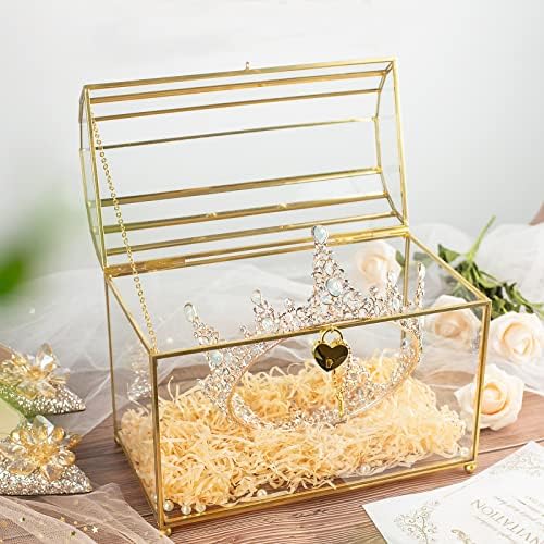 Gold Wedding Glass Card Box with Slot and Heart Lock, Large Clear Card Box for Wedding Reception, Bridal Shower, Handmade Brass Glass Display Box Weddings Centerpiece - Image 5