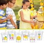 FoldTier 60 Set Lemon Party Cups, 14 oz with Lids and Straws - Image 5