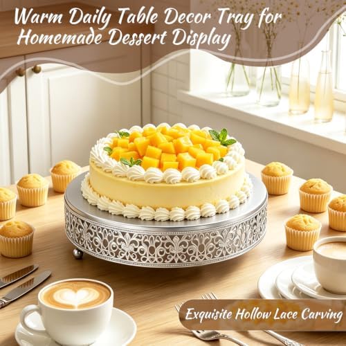 Cake Stand, Metal Round Cupcake Dessert Stand Cake Display Holder Cookies Fruit Serving Tray Decor for Wedding Party Birthday Baby Showers Anniversary (14 in, Matte Silver) - Image 3