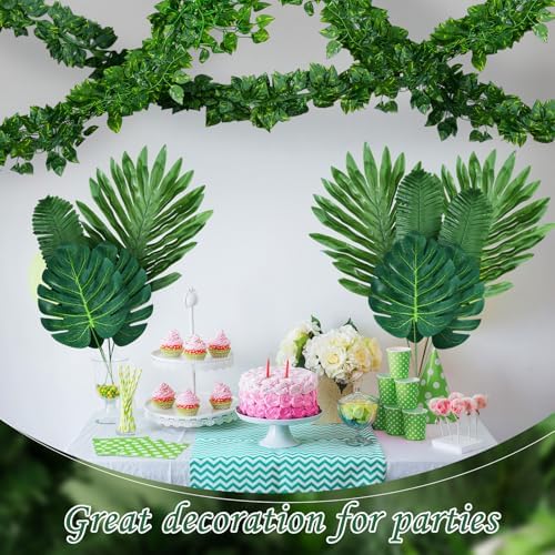 XunYee 168 Pcs Total 330 ft Jungle Theme Party Decoration, Tropical and Monstera Palm Leaves, 2026 Artificial Ivy Rattan Vines, Fake Greenery Faux Leaves for Baby Shower Safari Party Decoration Set - Image 5