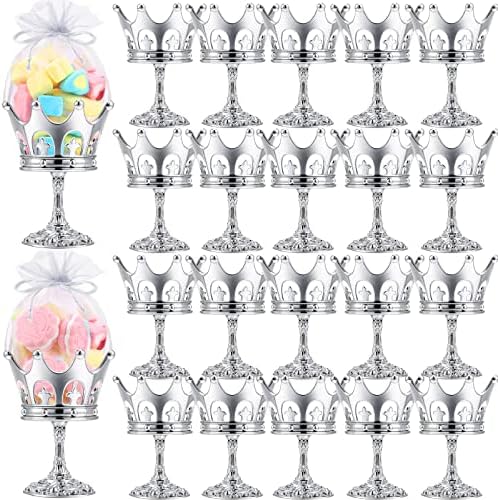 30 Pcs Silver Fillable Crown Goblet with Pouch for Candy Box Container Wedding Party Favor Decorative Candy Storage Container Decoration for Chocolate Cake Dessert for Birthday Baby Shower by Newtay