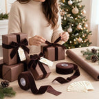 Matte Brown Christmas Kraft Wrapping Paper 45 ft Velvet Ribbon 12 Gift Tags - Image 6