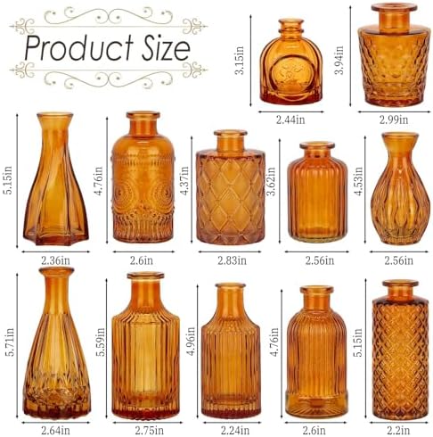 Brown Glass Bud Vases Set of 12, Mini Flower Vase for Centerpieces, Small Amber Bud Vases in Bulk for Wedding Decorations, Vintage Vase for Table, Recepetion, Home Décor - Image 3