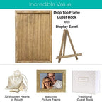EXCELLO GLOBAL PRODUCTS Wedding Guest Drop Top Frame Wedding Guest Book Alternative With 70 Blank Wooden Hearts, a Traditional Guest Book, Picture Frame, and Display Easel (RUSTIC BROWN WOOD) - Image 2