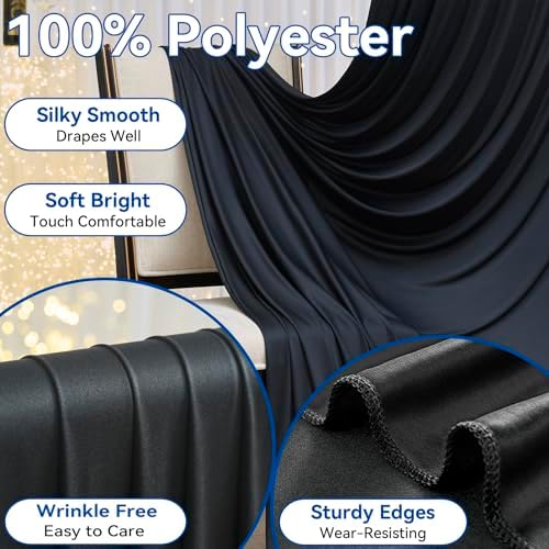 20×14ft Wrinkle Free Black Backdrop Curtain for Parties Wedding, 4 Panels 5×14ft Height Soft Silky Polyester Photo Backdrop Drapes for Birthday Graduation Photography Stage Event Background Cloth - Image 4