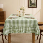 Romanstile Gingham Ruffled Tablecloth Rectangle, 60 x 84 Inch, Sage Green - Image 4