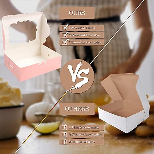KPOSIYA 65 PCS 8x6x2.5 Inch Cookie Boxes with Window Pink Bakery Boxes Pastry Boxes for Gift Giving, Treat, Dessert, Cupcakes, Chocolate, Strawberries, Donuts, Muffins (5 Style Windows) - Image 6