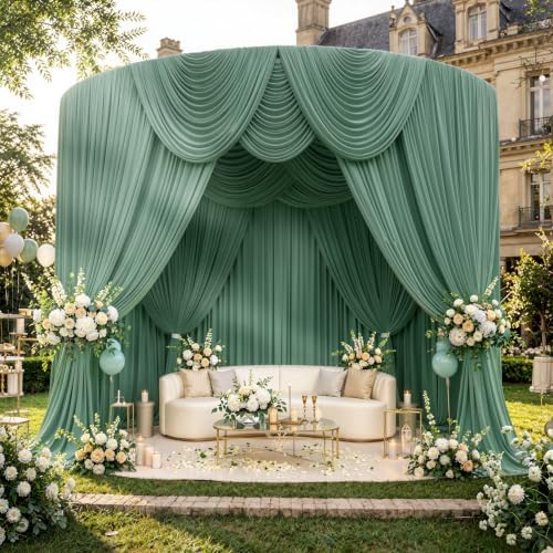 10ft x 10ft Wrinkle Free Sage Green Backdrop Curtains for Parties, Polyester Photo Backdrop Drapes 2 Panels 5x10ft for Wedding Birthday Party Photography Background Photoshoot - Image 3