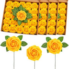 100 Pcs Artificial Rose Flowers, Yellow by Luinabio