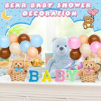Hollowfly 6 Set Bear Baby Shower Party Centerpieces Table Decoration 6 Gender Reveal Stuffed Plush Bears 6 Bamboo Baskets 60 Colorful Balloons 12 Balloon Stands Birthday Party Wedding(Blue, Pink) - Image 4