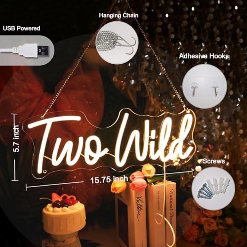 Britrio Two Wild Neon Sign Girl Boy Two Year Jungle Birthday Party Backdrop - Image 5