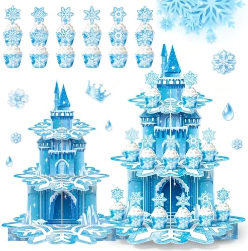 3 Tier Winter Snowflake Castle Cupcake Stand,Winter Wonderland Decorations by HKOORLAMULS