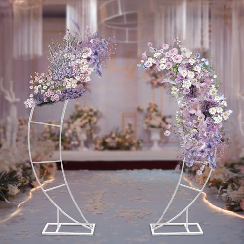 Wedding Arch Stand for Ceremony 2PCS Moon-Shaped White Modern Metal Balloon Arch Stand Kit Garden Floral Arch Frame Background for Anniversary Birthday Party Decoration Home Garden Outdoor Lawn Decor by AKaSping