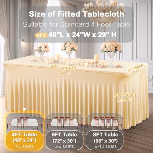 Shillance 2 Packs Champagne Spandex Table Clothes for 4 Foot Rectangle Table, Spandex Table Covers 4FT Stretch Table Skirts Wrinkle Free Fitted Table Cloth for Event, Wedding, Banquet & Parties - Image 3