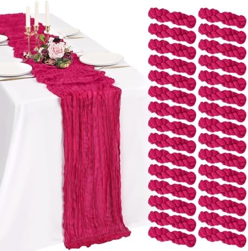 30 Pack Cheesecloth Table Runner 10FT Hot Pink Table Runner Boho Gauze Cheese Cloth Table Runners Long Rustic Sheer Table Decorations for Wedding Party Baby Bridal Shower Birthday Holiday Home by Showgeous