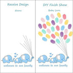 Customized Boys Baby Shower Guest Book Blue Elephants Fingerprint Signature Painting with Wooden Hanger DIY Guest Sign-in Book for Communion Baptism Gift-80x120cm - Image 3
