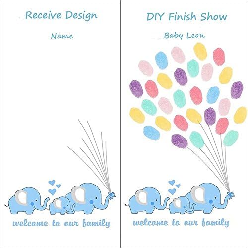 Customized Boys Baby Shower Guest Book Blue Elephants Fingerprint Signature Painting with Wooden Hanger DIY Guest Sign-in Book for Communion Baptism Gift-80x120cm - Image 3