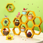 Fairysandy 12 Pcs Mini Honeycomb Cupcake Stand 50 Tiny Wooden Bee, Gold - Image 4