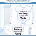 Redbaker 50 Sets Baby Shower Folding Handheld Fans Girl Boy Paper Round Shaped Accordion Fans with Baby Shower Favor Tags and Organza Bags for Guests Gender Reveal Party Favors Gifts (Blue) - Image 3