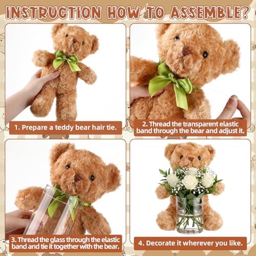 6 Set Bear Baby Shower Centerpiece with Glass Vase 12" Large Plush Bear Party Table Decor for Bridal Party Gift Nursery Home Decor Newborn Welcome Valentines Gift, Flower Not Included - Image 3