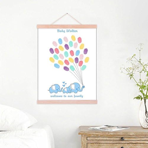 Customized Boys Baby Shower Guest Book Blue Elephants Fingerprint Signature Painting with Wooden Hanger DIY Guest Sign-in Book for Communion Baptism Gift-80x120cm - Image 4