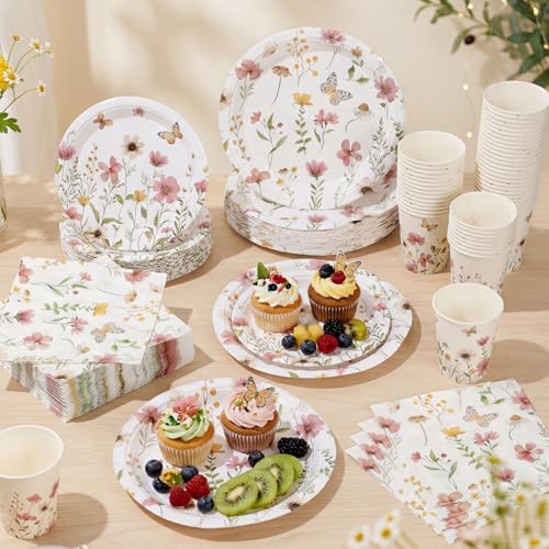 Wildflower Party Decorations, Paper Plates Napkins Cups Serve 50, Pink - Image 4