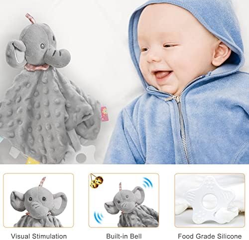 iAOVUEBY Baby Shower Gifts, Baby Boy Gifts, Christmas Baby Gift Set for Newborn Essentials Baby Blanket Elephant Lovey Wooden Rattle, Infant Bibs Socks & Greeting Card, Gender Reveal Gift Basket - Image 3