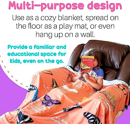 Butterflies and Birds Learning Blanket, Backyard Nature ABC Minky Throw, Preschool Daycare Nap Blanket and Teacher Gift for Toddlers, 50x60 in, Birdy Boutique - Image 5