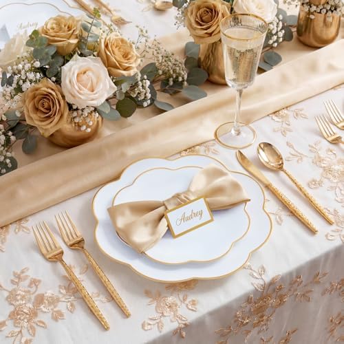 LIYH White Gold Rim 150 Pcs Heavy Duty Plastic Plates Silverware Wedding - Image 5