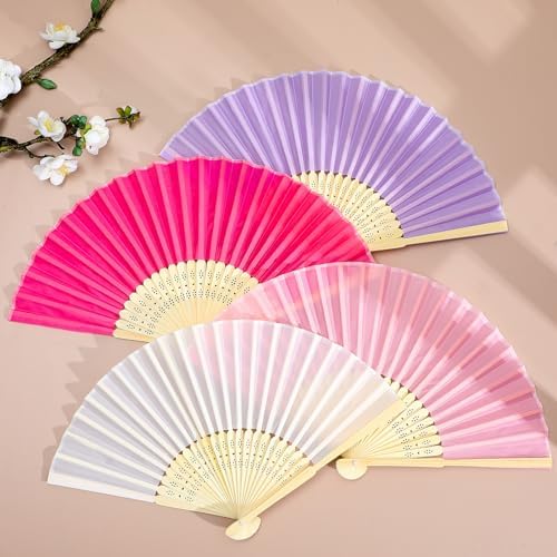 Blulu 40 Pcs Pink Hand Fans Bulk Folding Bamboo Silk Foldable Handheld Fan for Women DIY Line Dance Clapping Popping Wedding Bridal Shower Baby Shower Birthday Party Favors Gift Decoration - Image 4