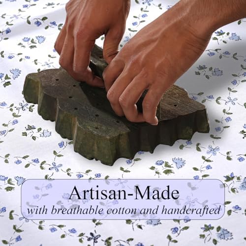 Ridhi Powder Blue Hand Block Print Cotton Tablecloth 140 x 72 Inch - Image 4