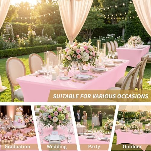 Fixwal 6 Pack 6FT Pink Tablecloth Rectangle Spandex Fitted Table Cover - Image 7