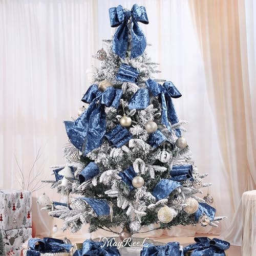 MAYREEL Navy Blue Crushed Velvet Ribbon Wired 4 Inch 10 Yards - Image 3