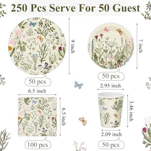 Ziliny Wildflower Party Decorations, Paper Plates Napkins Cups Serve 50 - Image 3