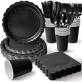 Vyntra 350 Pcs Black Paper Plates and Napkins Party Supplies by PartyTablewareSupplies
