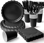 Vyntra 350 Pcs Black Paper Plates and Napkins Party Supplies by PartyTablewareSupplies