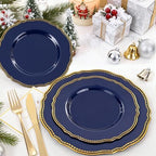 Hioasis 175 Pcs Blue Gold Plastic Plates Wedding & Party - Image 5