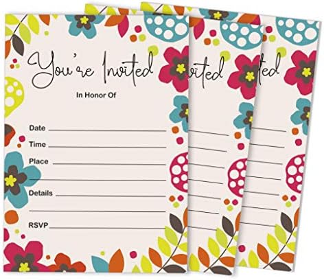 Pack of 30, You're Invited Invitations with Envelopes, Floral Invites for Your Wedding, Bridal Shower, Baby Shower, Birthday Invites Fill-in Style 5 X 7 Inches by Inkdotpot