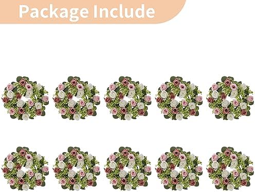 NUPTIO Flower Wedding Centerpieces for Tables: 10 Pcs 14 inch Diam Large Dusty Rose & White Artificial Flowers Fake Roses Candle Rings Wreaths Spring Summer Wreath for Front Door Weddings Party - Image 6