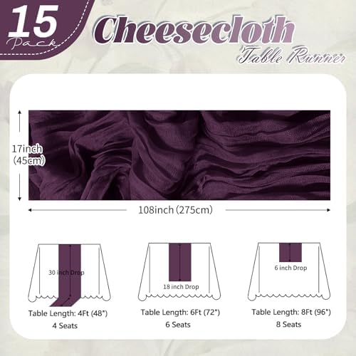 15 Pack Dark Purple Cheesecloth Table Runner 17 x 108 inch Cheese Cloth Table Runners 9ft Blue Table Runner Rustic Romantic Sheer Gauze Runner for Wedding Party Baby Shower Table Decoration - Image 2