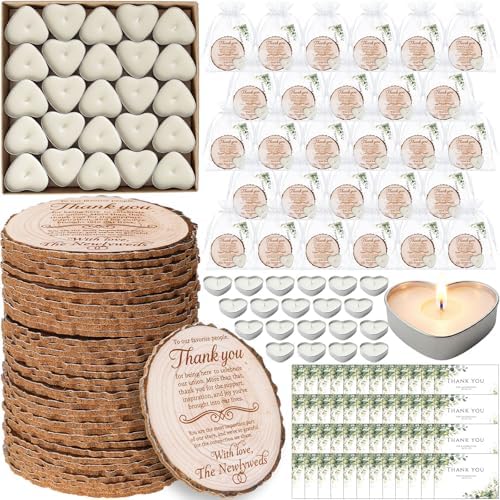 LemonRoad 192 Pcs Wedding Favors for Guests Cork Coasters Candles Bulk Thank You for Celebrating with Us Party Decoration Cards and Organza Bags for Wedding Gift Bridal Shower Party Favor (Round) by Unknown