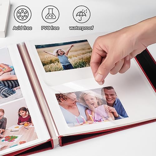 HoneyTolly Large Photo Album Self Adhesive, DIY Scrapbook Album for 3x5 4x6 8x10 Pictures, 60 Pages Linen Cover Memory Book, Ideal Gift for Family Wedding Baby Christmas Anniversary(Red) - Image 5