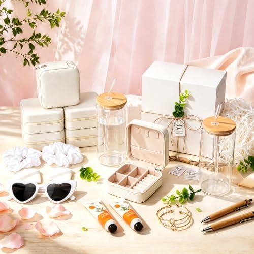 74Pcs Baby Shower Prizes for Game Winners Include Glass Tumblers with Lids and Straws, Hand Creams, Jewelry Boxes, Sunglasses, Powder Puffs for Baby Shower Wedding Bridal Shower Favors (White, 6) - Image 4