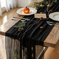 6Pcs Halloween Holiday Black Cheesecloth Table Runner 120 Inch for Decor by KEKETOARRANGE