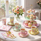 Layhit 83 Pcs Disposable Tea Party Set with 3 Tier Cake Stand Vintage Floral Paper Cups Plates Napkins Cutlery for Women Girls Birthday Baby Shower Bridal Shower Tea(Novel) - Image 4