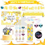 Party Inspo What Will It Bee Gender Reveal Decorations, Bee Gender Reveal Decorations, Bumble Bee He or She What Will Baby Bee Decorations Backdrop Balloon Banner Tablecloth Cake Cupcake Topper Box - Image 2