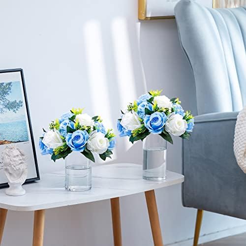 Sziqiqi Silk Rose Flower Balls for Table Centerpieces, Blue&White, 6Pcs - Image 7