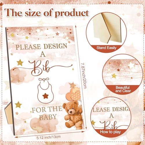 Panitay 100 Pcs DIY Baby Bibs Decorating Kit 50 White Bibs 25 Stencils 24 Markers 1 Baby Shower Game Sign - Image 3